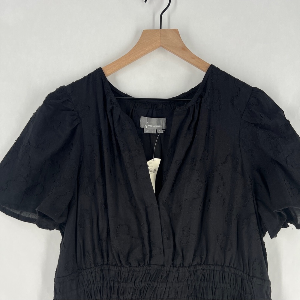 Anthropologie The Somerset Textured Black Mini Dress Cotton Peasant Tiered NWT - Picture 3 of 14